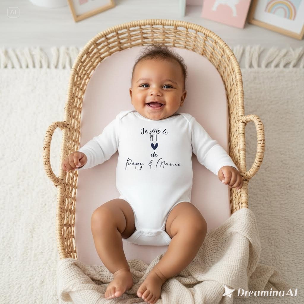 Body personnalisé "Je suis le petit coeur de papy et mamie"