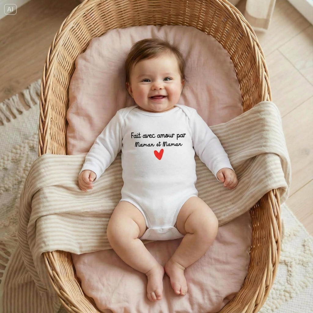 Body personnalisé "Fait avec amour par maman et maman"
