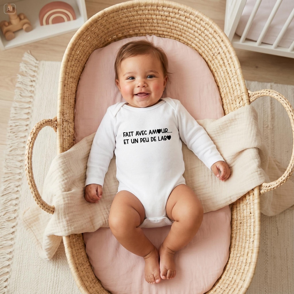 Body personnalisé "Fait avec amour et un peu de labo"