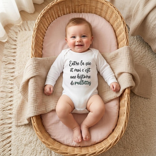 Body personnalisé "Entre la vie et moi c'est une histoire de paillettes"