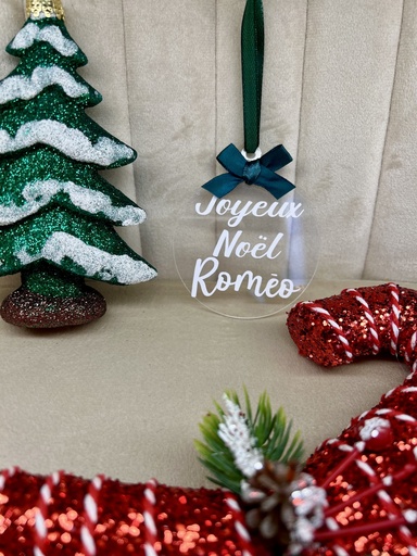 Boule de Noël plexiglass "JOYEUX NOEL + PRENOM"     