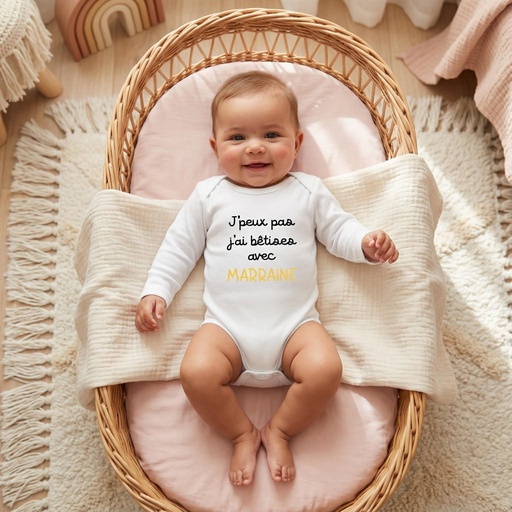 Body personnalisé "J'peux pas j'ai bêtise avec Marraine "