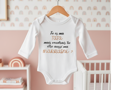 Body personnalisé "Tu es ma tata mais voudrais-tu être aussi ma marraine ?"