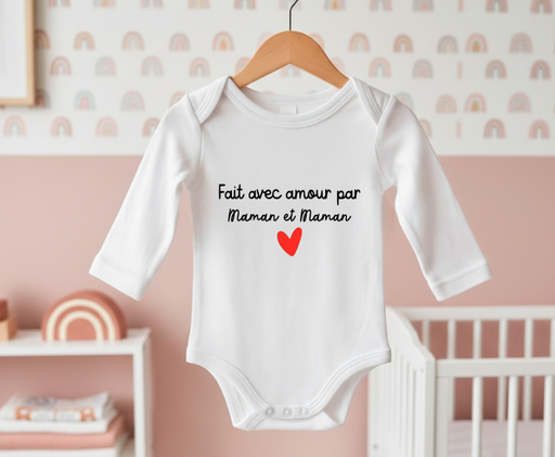 Body personnalisé "Fait avec amour par maman et maman"